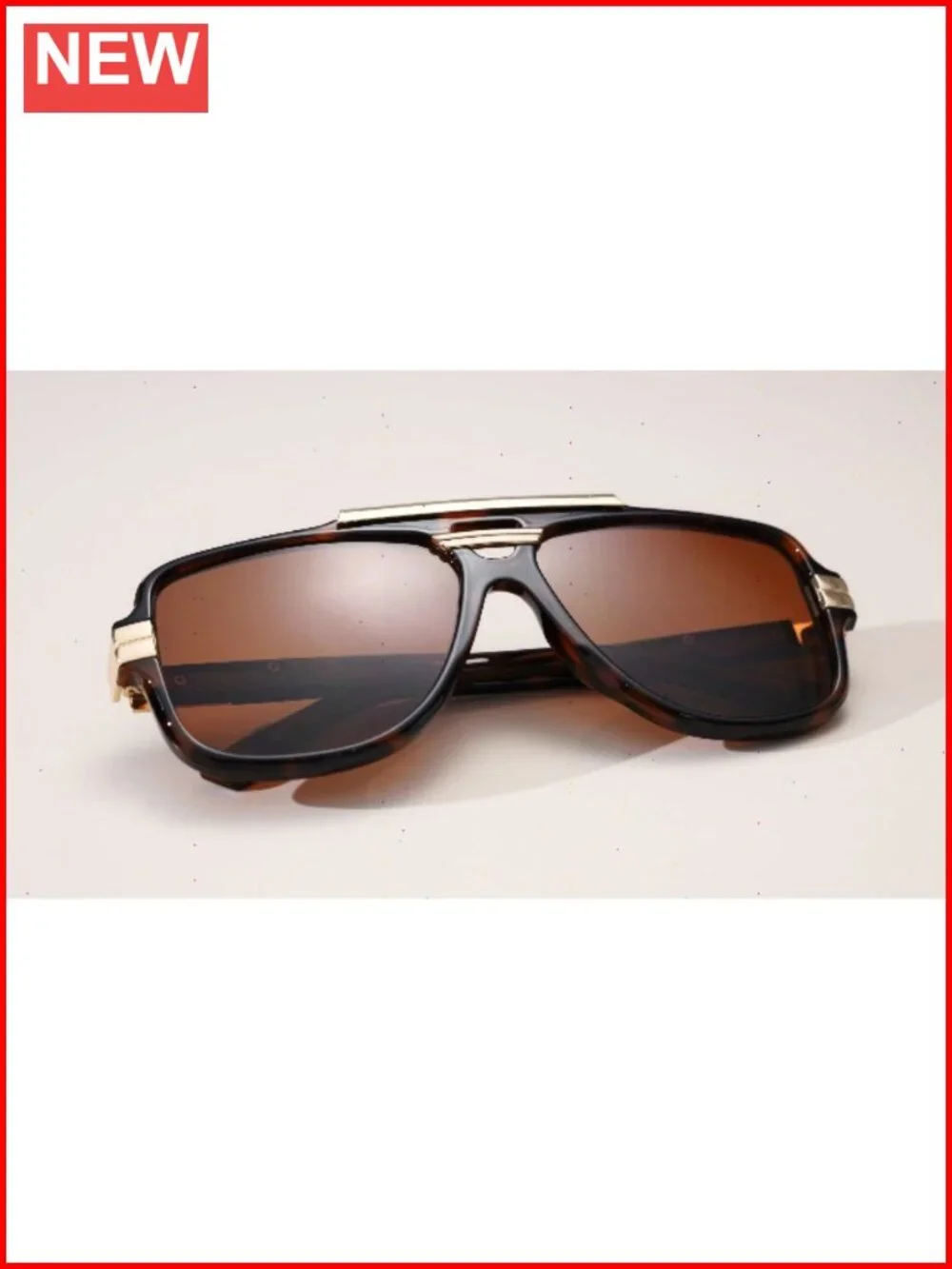 Oversized Aviator Sunglasses Square Frame Gold Metal Details Non-Polarized